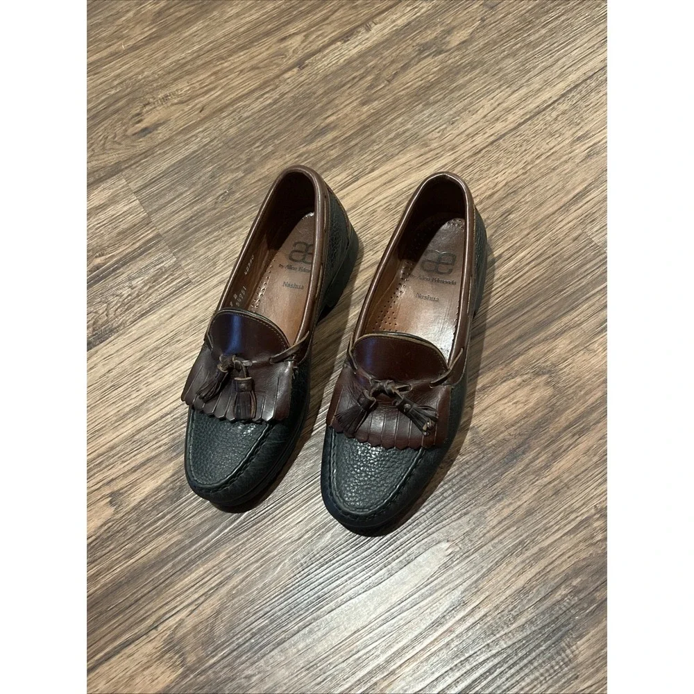 Allen Edmonds Nashua Tassel Kiltie Loafers Black Brown Two Tone Leather Mens 9D